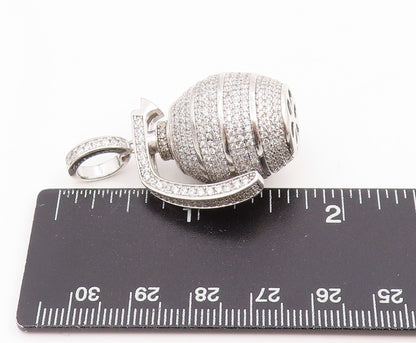 925 Sterling Silver Vintage Pendant Round CZ Cluster Grenade Bomb Charm  PT25634