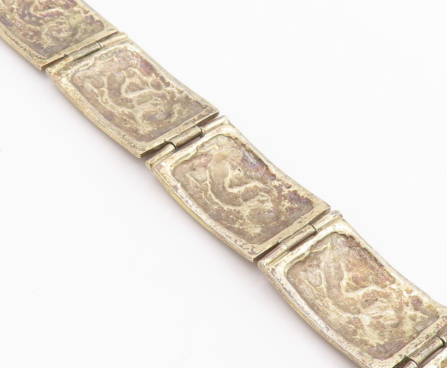 925 Sterling Silver Vintage Bracelet Gold Plated Storyteller Panel Link  BT11948