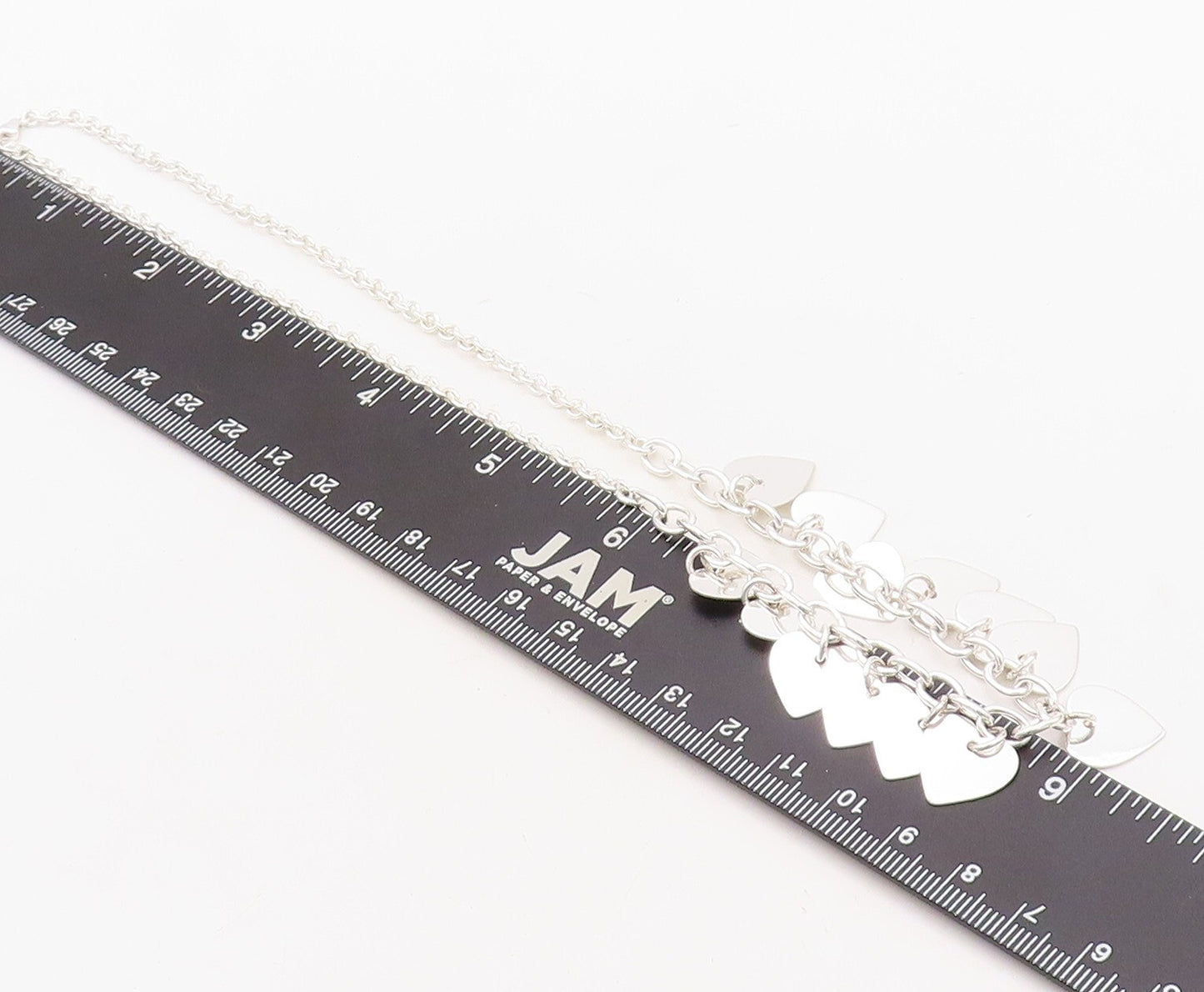 925 Sterling Silver Vintage Necklace Designer Carved Dangling Hearts  NE4389