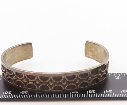925 Sterling Silver Vintage Bracelet MEXICO Semi Circles Carved Cuff  BT10956