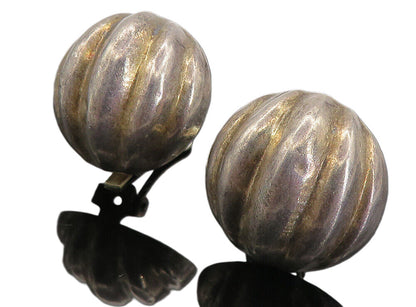 925 Sterling Silver  Vintage Dark Tone Fluted Dome Non Pierce Earrings  EG3053