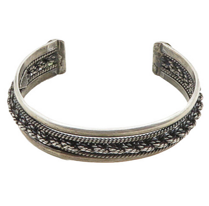 AYB MEXICO 925 Sterling Silver Vintage Dark Tone Rope Twist Cuff Bracelet BT7948