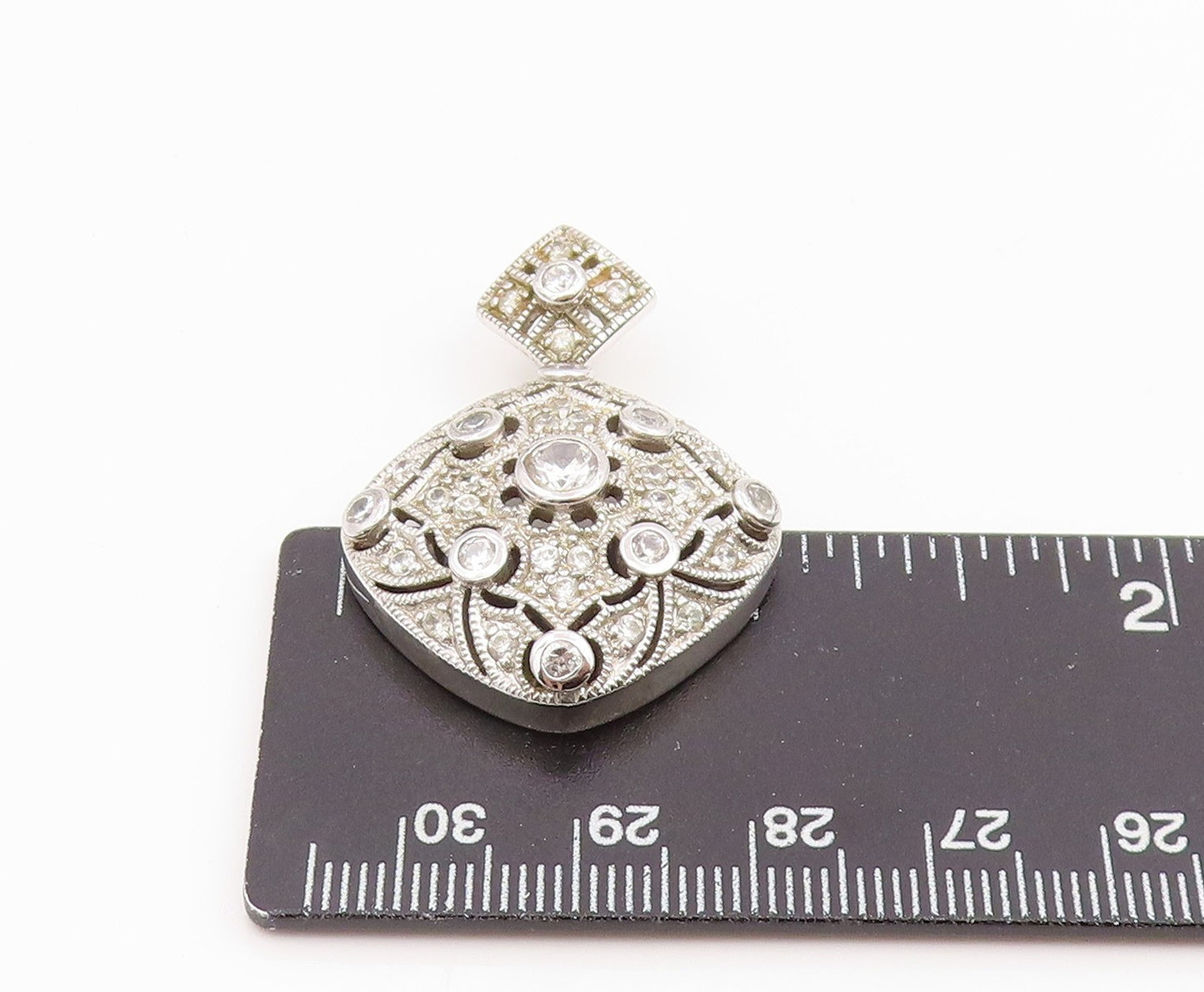 925 Sterling Silver Vintage Pendant CZ Classic Openwork Geometric Charm  PT25986