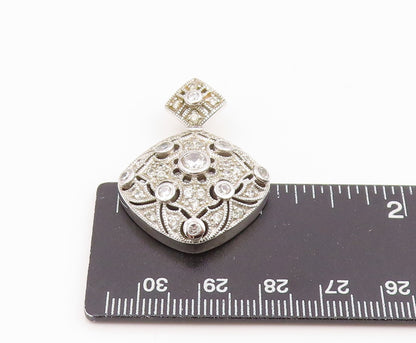 925 Sterling Silver Vintage Pendant CZ Classic Openwork Geometric Charm  PT25986