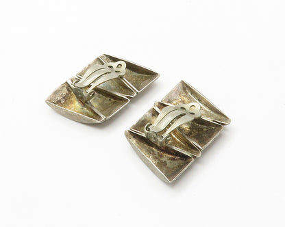 DESIGNER 925 Sterling Silver Vintage Modernist Non Pierce Earrings EG7426