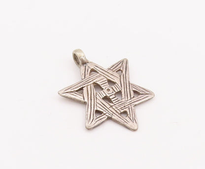 925 Sterling Silver Vintage Pendant Solid Cutout Etched Star Of David  PT23367