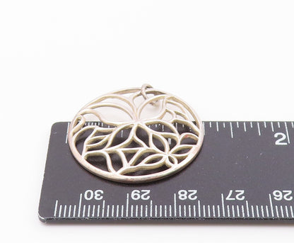 925 Sterling Silver  Vintage Shiny Open Floral Design Round Pendant  PT18531