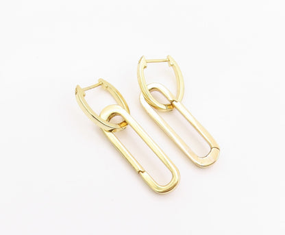 925 Sterling Silver Vintage Earrings Gold Plated CZ Paperclip Dangle  EG14237