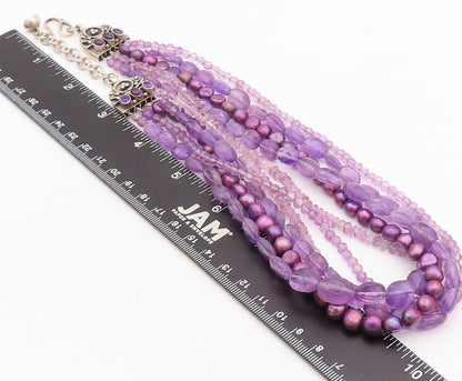 925 Sterling Silver Vintage Necklace Modernist Beaded Gemstone Chains  NE4348