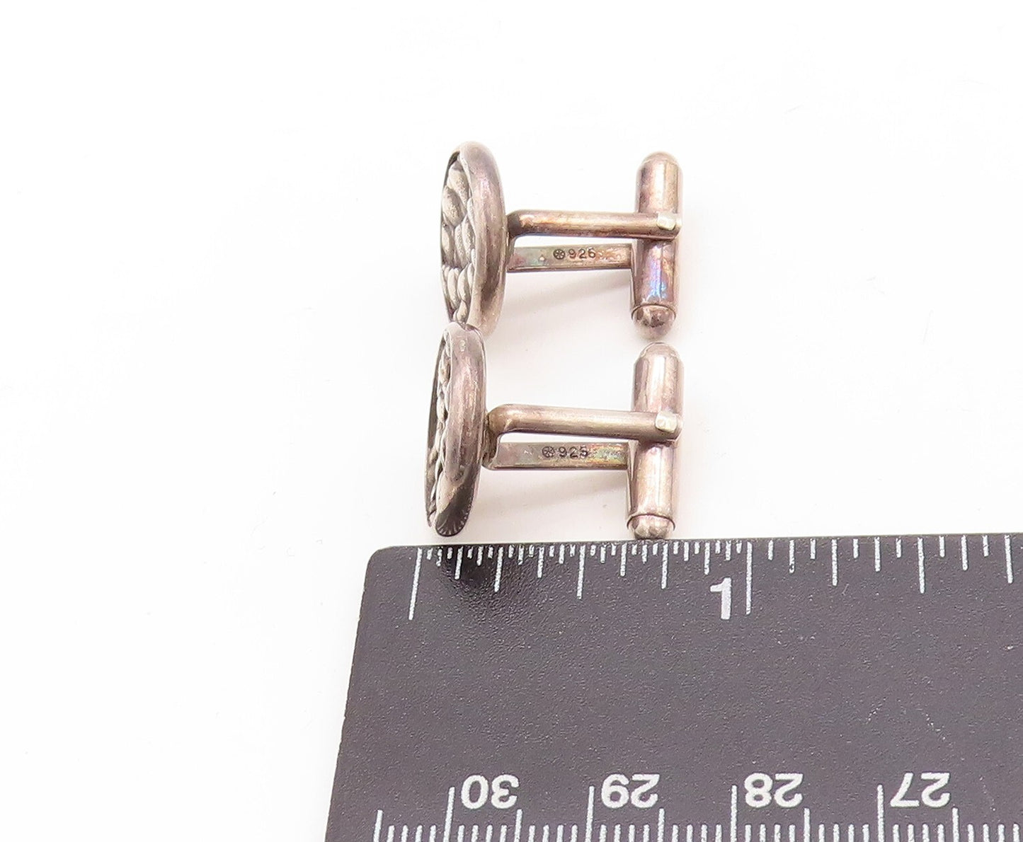 925 Sterling Silver Vintage Cuff Links PAMELA BLOOM Bubble Effect Carved TR3777
