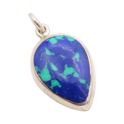 925 Sterling Silver Vintage Pendant Solid Gemstone Tear Drop Shape Charm PT24991