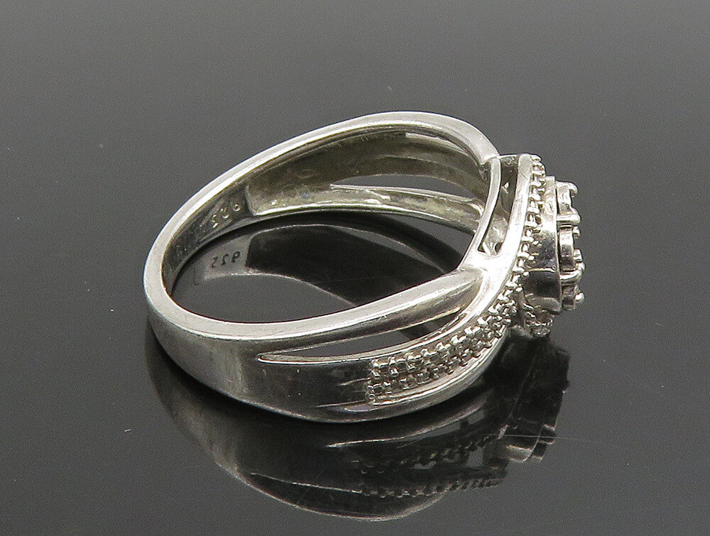 925 Silver  Vintage Floral Genuine Diamonds Multi Row Swirl Ring Sz 7  RG25158