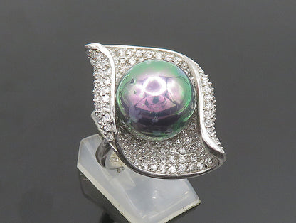 925 Sterling Silver Vintage Wrapped Pearl & Topaz Ring Sz 6 RG24497