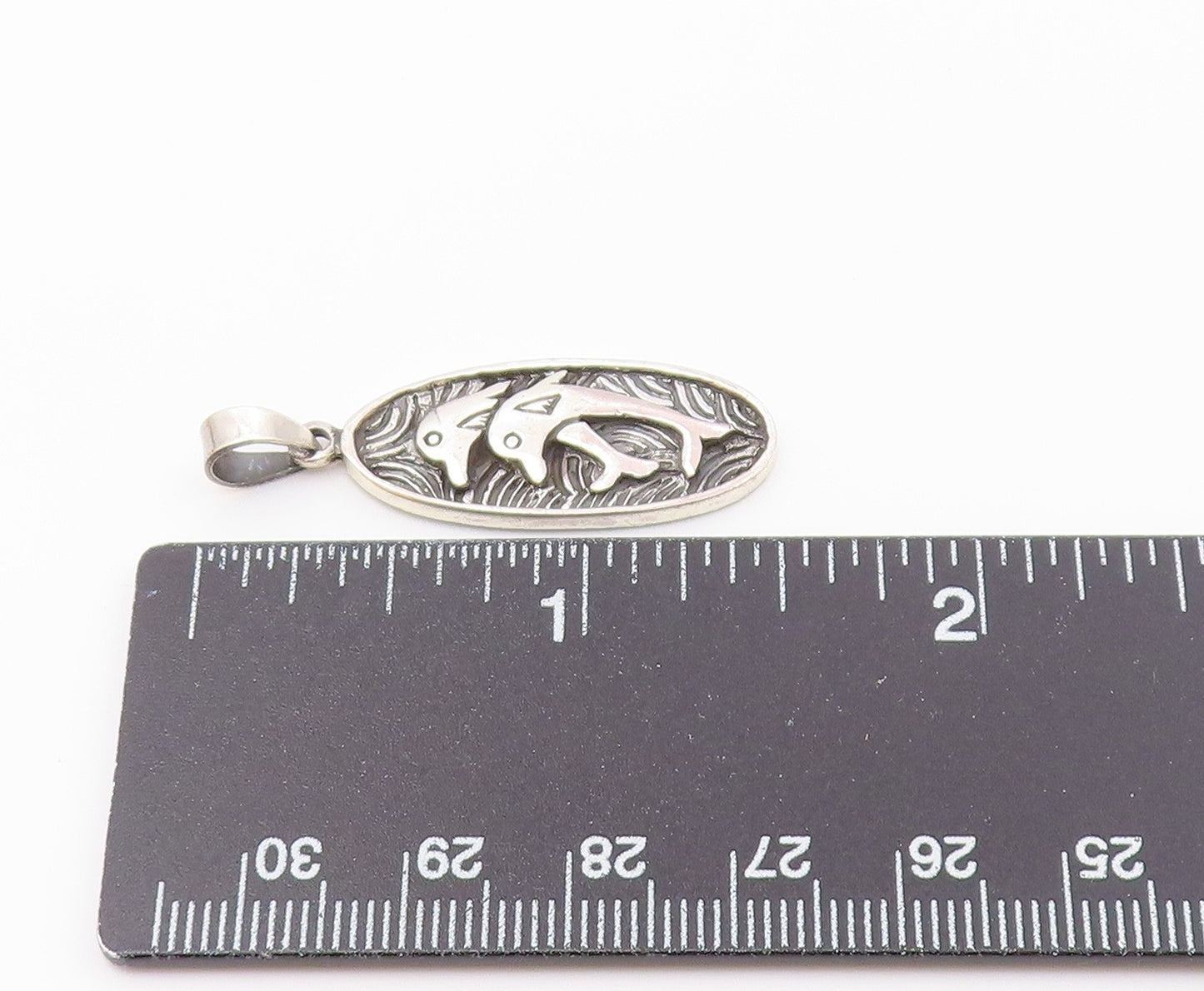 925 Sterling Silver  Vintage Double Coiled Dolphins Drop Pendant  PT20218