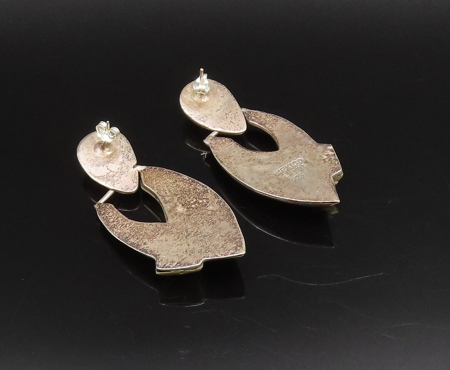 MEXICO 925 Silver  Vintage Two Tone Modernist Bypass Dangle Earrings  EG12201