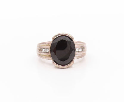 925 Sterling Silver Vintage Ring Minimalist Oval Onyx Round CZ  Sz 7  RG32332