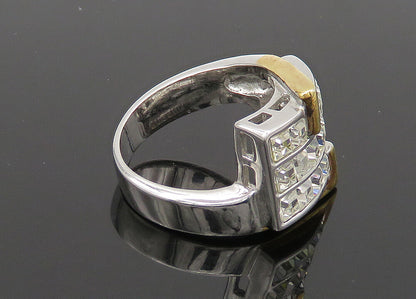 925 Silver  Vintage Sparkling Cubic Zirconia 2 Tone Band Ring Sz 9  RG20917