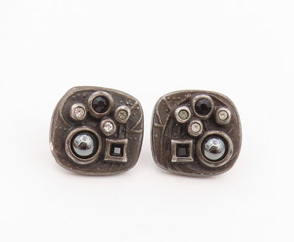 925 Sterling Silver Vintage Earrings Multi Gemstone Geometric Studs  EG14097