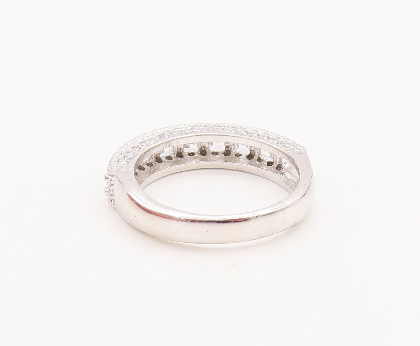 925 Sterling Silver Vintage Ring Designer Multi Shape CZ Inlay  Sz 7  RG29600