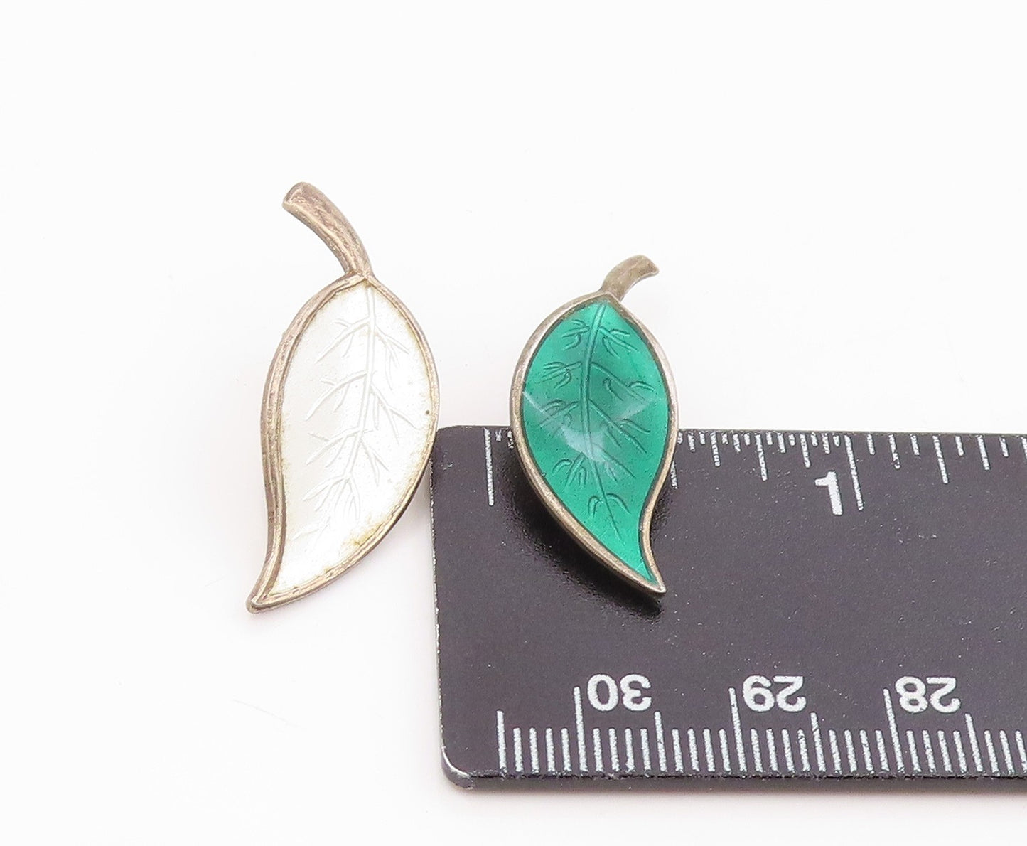 925 Sterling Silver Vintage Earrings DAVID ANDERSEN NORWAY Enamel Leaf  EG14277
