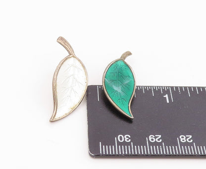 925 Sterling Silver Vintage Earrings DAVID ANDERSEN NORWAY Enamel Leaf  EG14277