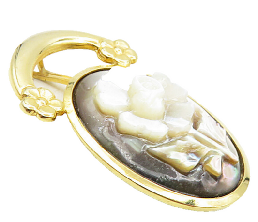 925 Sterling Silver  Mother Of Pearl Floral Gold Plated Drop Pendant  PT6992