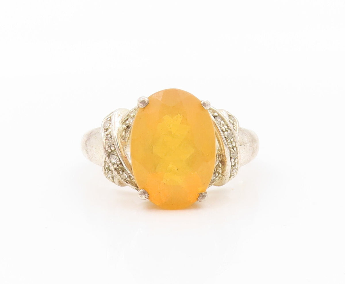 925 Sterling Silver Vintage Ring Genuine Diamonds & Fire Topaz  Sz 10  RG31930