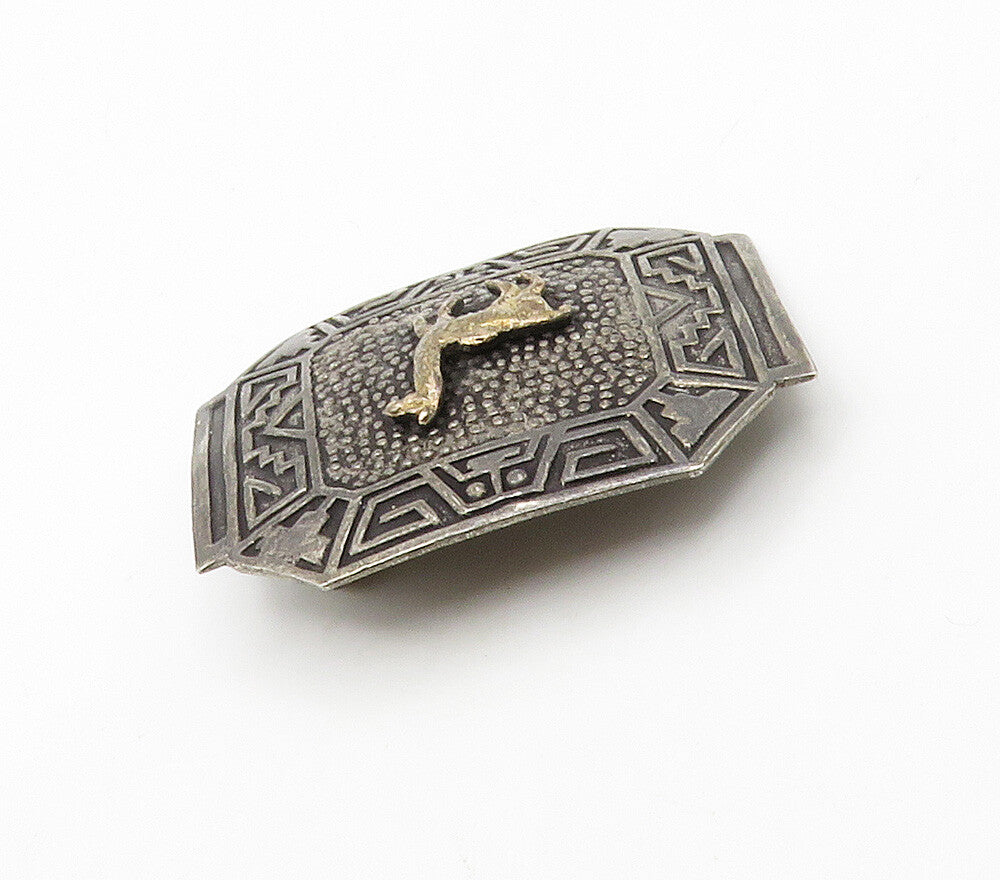 925 Silver & 18K Gold  Vintage Two Tone Alpaca Oxidized Brooch Pin  BP6103