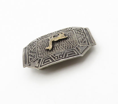 925 Silver & 18K Gold  Vintage Two Tone Alpaca Oxidized Brooch Pin  BP6103