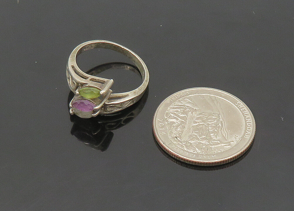 925 Silver  Vintage Amethyst Peridot & Blue Topaz Band Ring Sz 7  RG21205