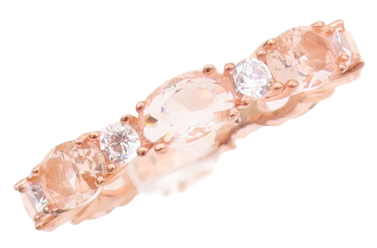 925 Sterling Silver Vintage Ring Rose Gold Plated Morganite CZ Band Sz 7 RG30342
