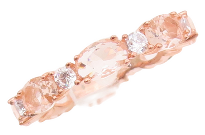925 Sterling Silver Vintage Ring Rose Gold Plated Morganite CZ Band Sz 7 RG30342