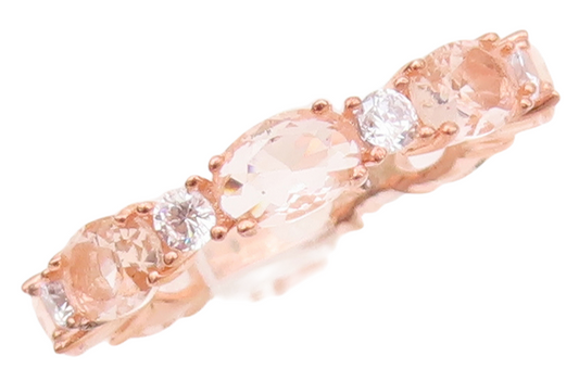 925 Sterling Silver Vintage Ring Rose Gold Plated Morganite CZ Band Sz 7 RG30342
