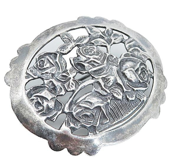 925 Sterling Silver  Vintage Dark Tone Rose Flower Bunch Brooch Pin  BP2903