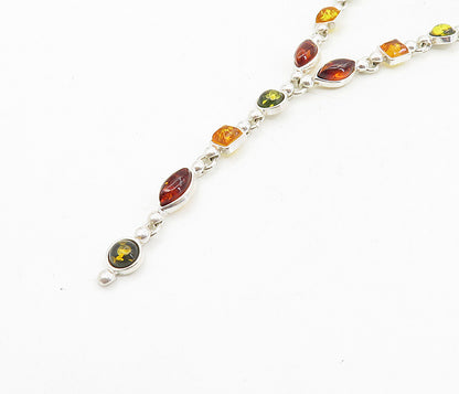 925 Sterling Silver  Multi Shape Amber Petite Curb Link Chain Necklace  NE1737