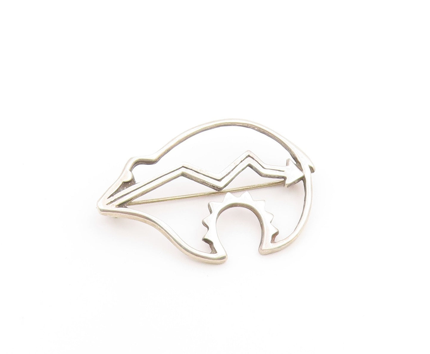 NAVAJO 925 Silver  Vintage Minimalist Bear & Arrow Cutout Brooch Pin  BP9754