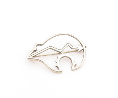 NAVAJO 925 Silver  Vintage Minimalist Bear & Arrow Cutout Brooch Pin  BP9754