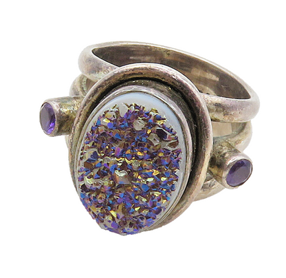 NICKY BUTLER 925 Sterling Silver Vintage Druzy & Amethyst Ring Sz 6  RG15760