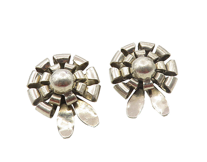 925 Sterling Silver  Vintage Modernist Dark Tone Non Pierce Earrings  EG4639