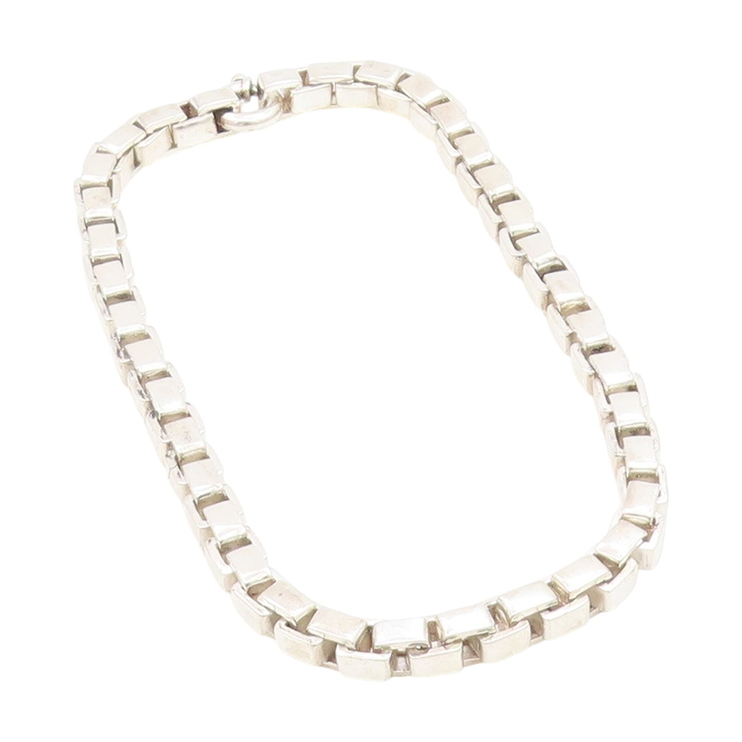 925 Sterling Silver Vintage Necklace Solid Geometric Venetian Box Chain  NE4692