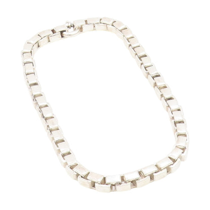 925 Sterling Silver Vintage Necklace Solid Geometric Venetian Box Chain  NE4692