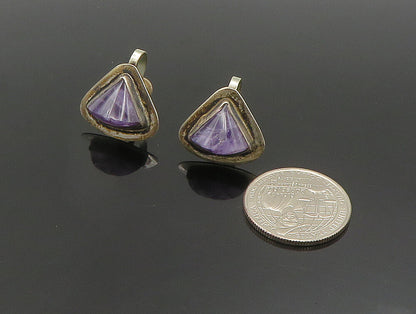 MEXICO 925 Silver  Vintage Triangular Sugilite Non Pierced Earrings  EG11672