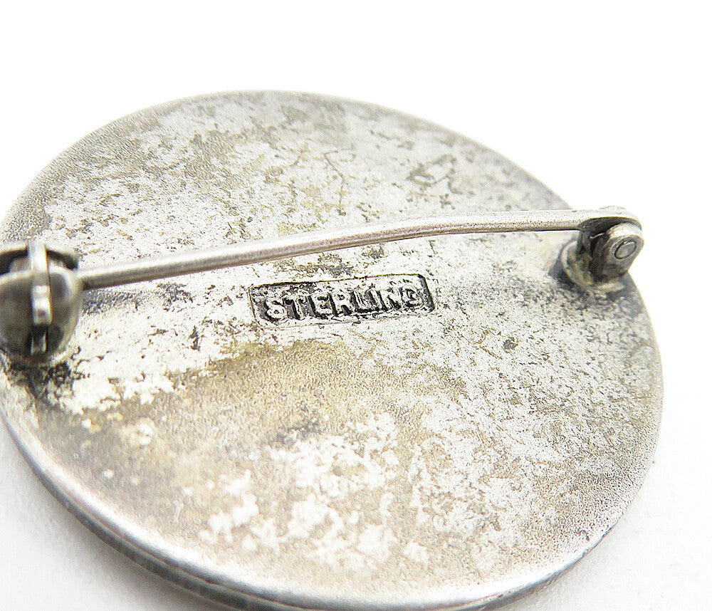 925 Sterling Silver  Vintage Oxidized Round Good Samaritan Brooch Pin  BP1510