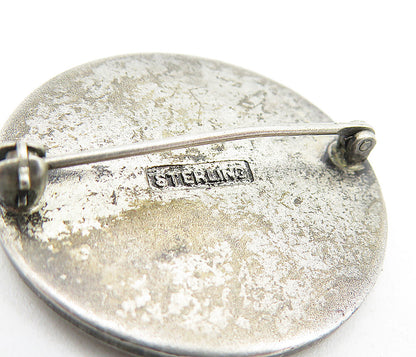 925 Sterling Silver  Vintage Oxidized Round Good Samaritan Brooch Pin  BP1510