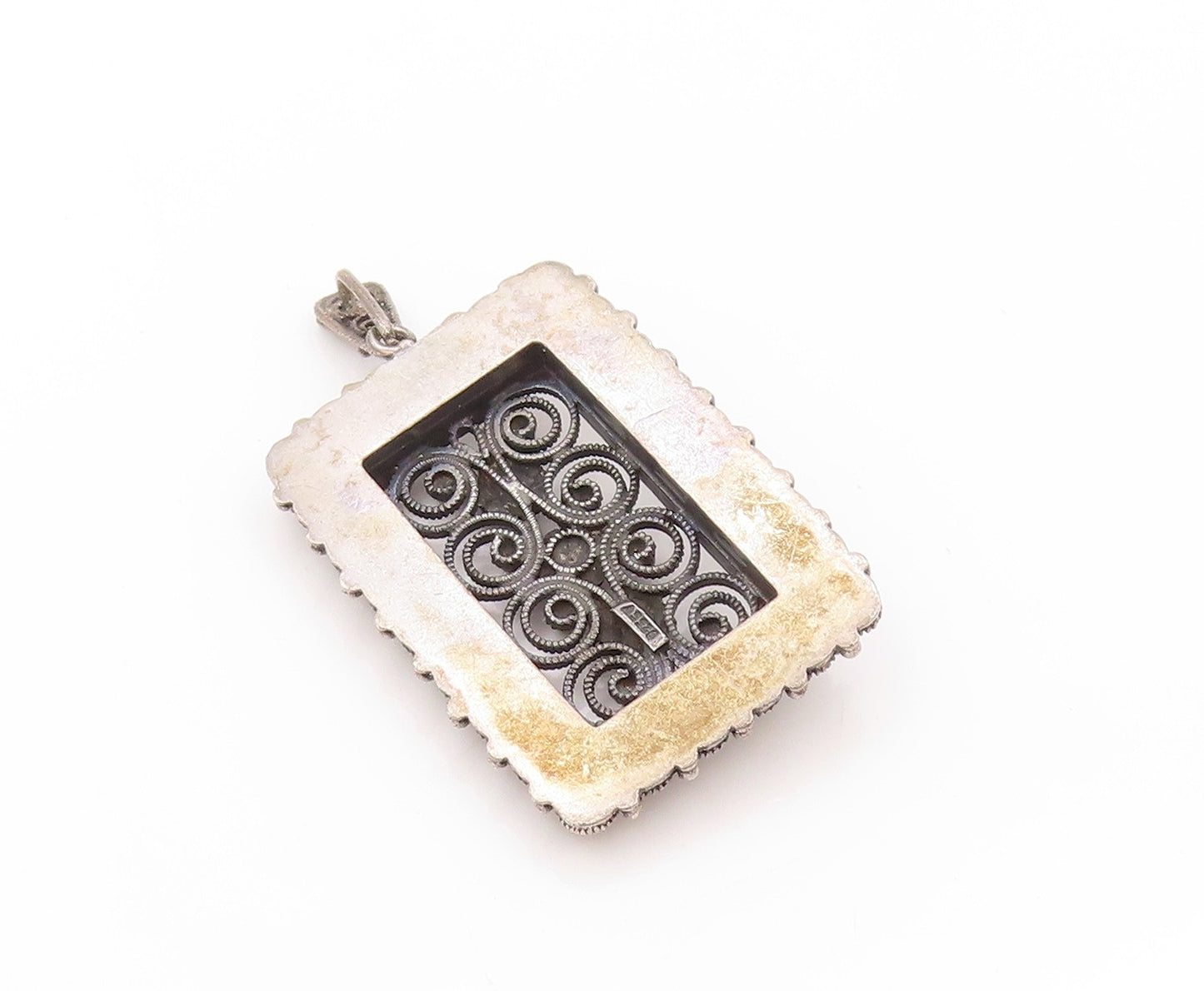 925 Sterling Silver Vintage Pendant Dark Tone Wired Floral Design  PT24230