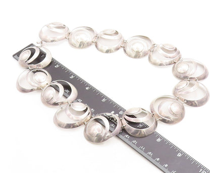 925 Sterling Silver  Vintage Shiny Cutout Dome Link Chain Necklace  NE1873