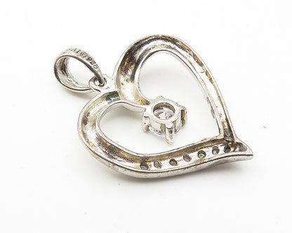 925 Sterling Silver  Vintage Sparkling Topaz Open Love Heart Pendant  PT8359