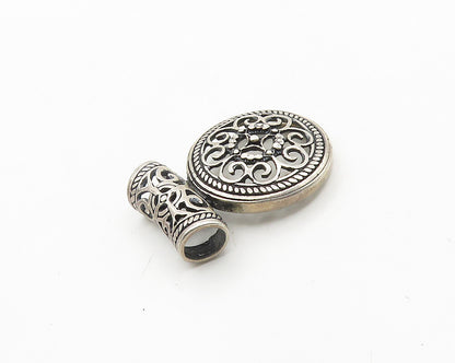 925 Sterling Silver  Vintage Round Floral Pretzel Swirl Slide Pendant  PT15340