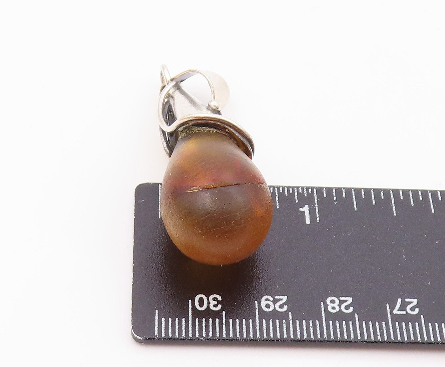 925 Sterling Silver  Vintage Cone Wrapped Baltic Amber Drop Pendant  PT21517