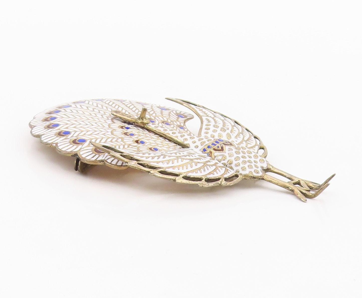 925 Sterling Silver Vintage Brooch Pin SIAM Gold Plated Enamel Peacock  BP12550